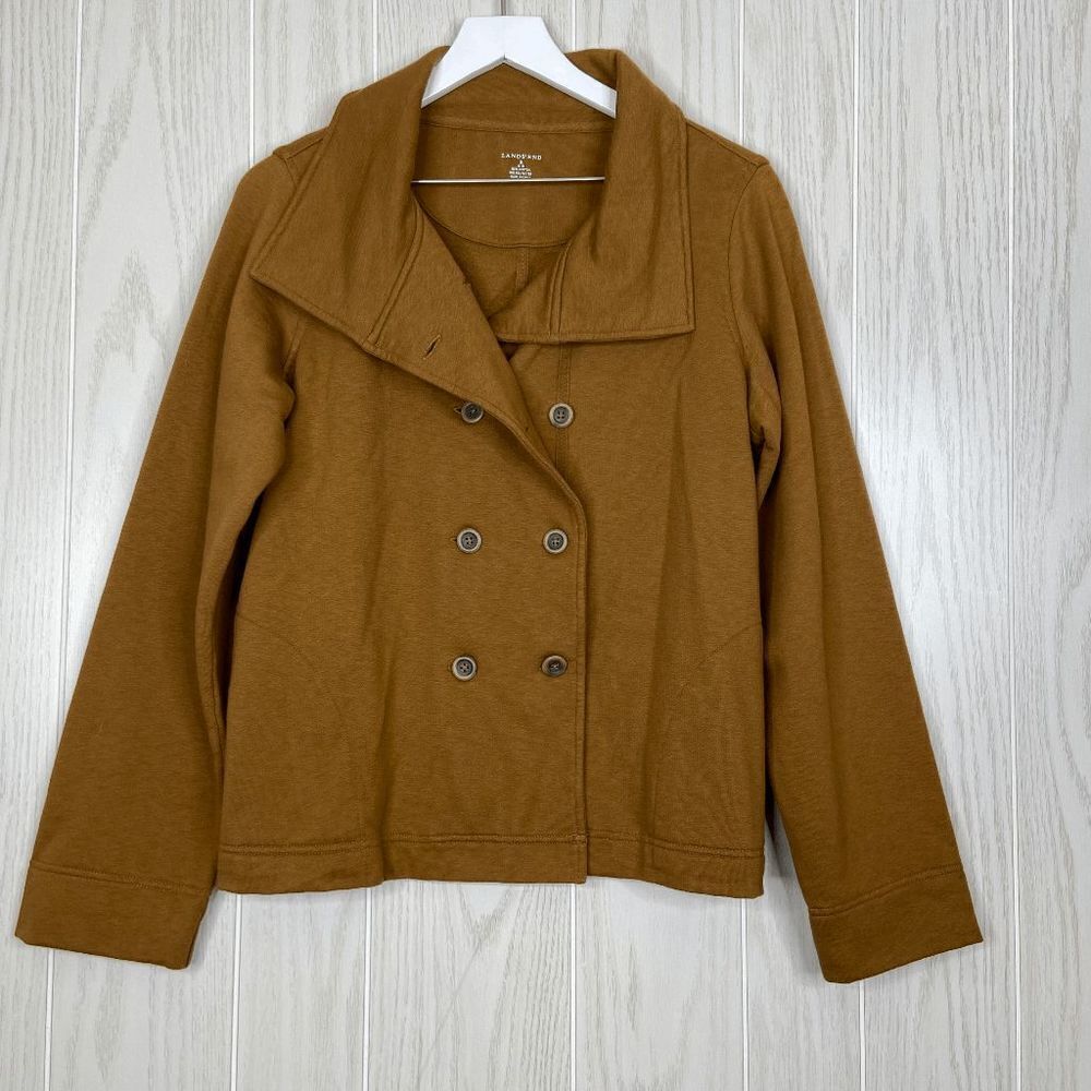 Lands' End Terry Slub Peacoat Cotton Button Blazer Jacket Women's Brown Size S
